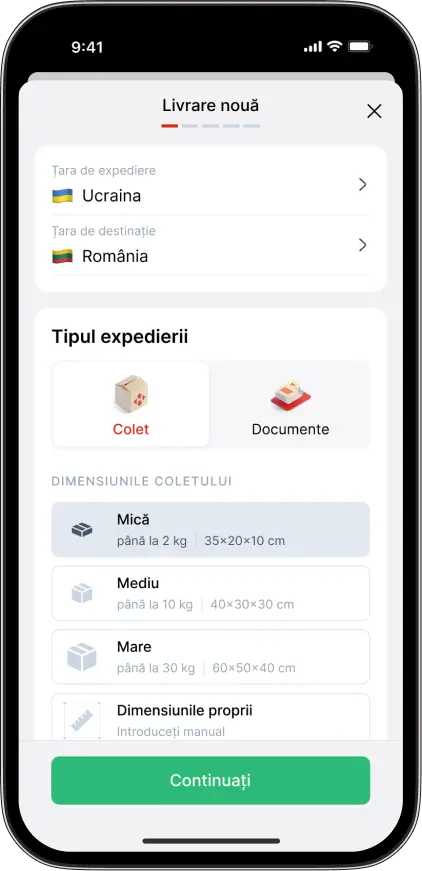 Create a new parcel right in the app