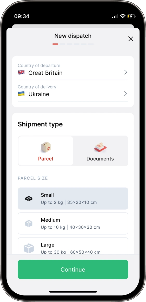 Create a new parcel right in the app