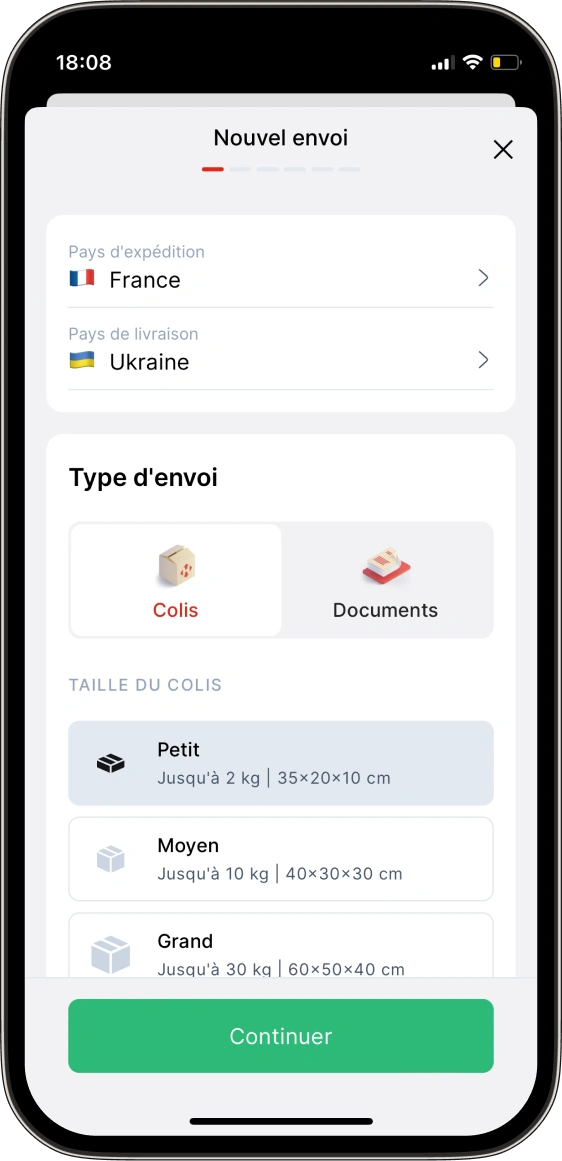 Créez un nouveau colis directement dans l'application