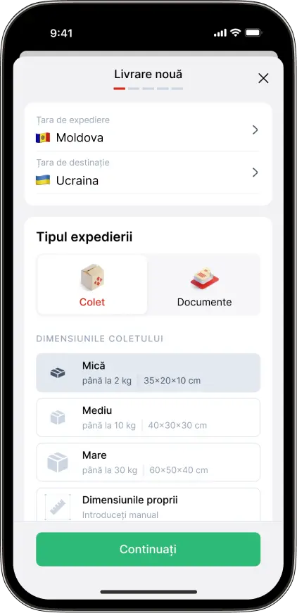 Create a new parcel right in the app