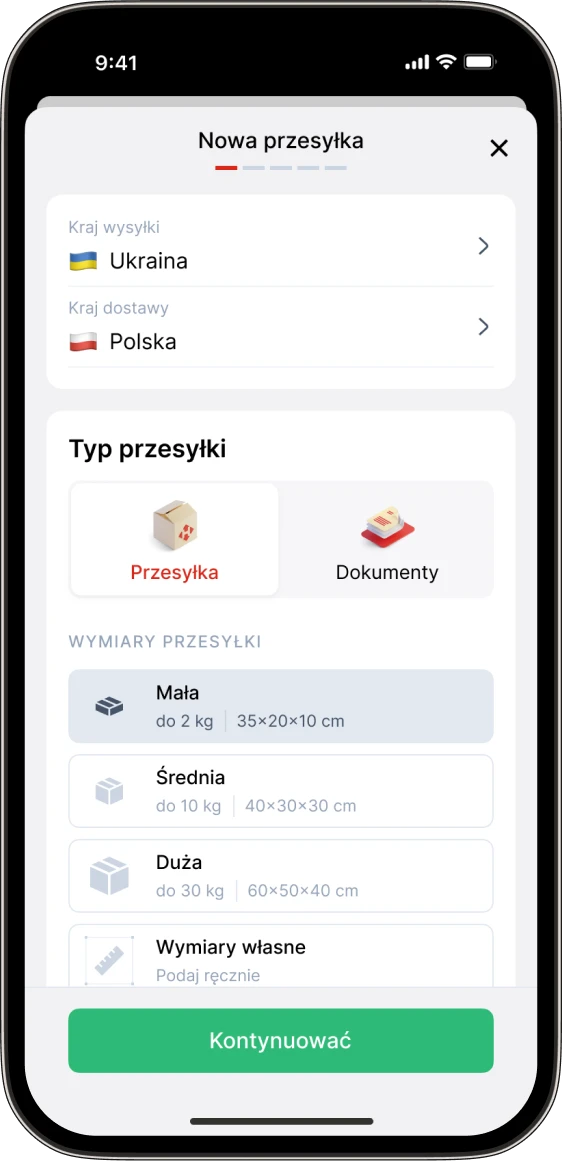 Create a new parcel right in the app