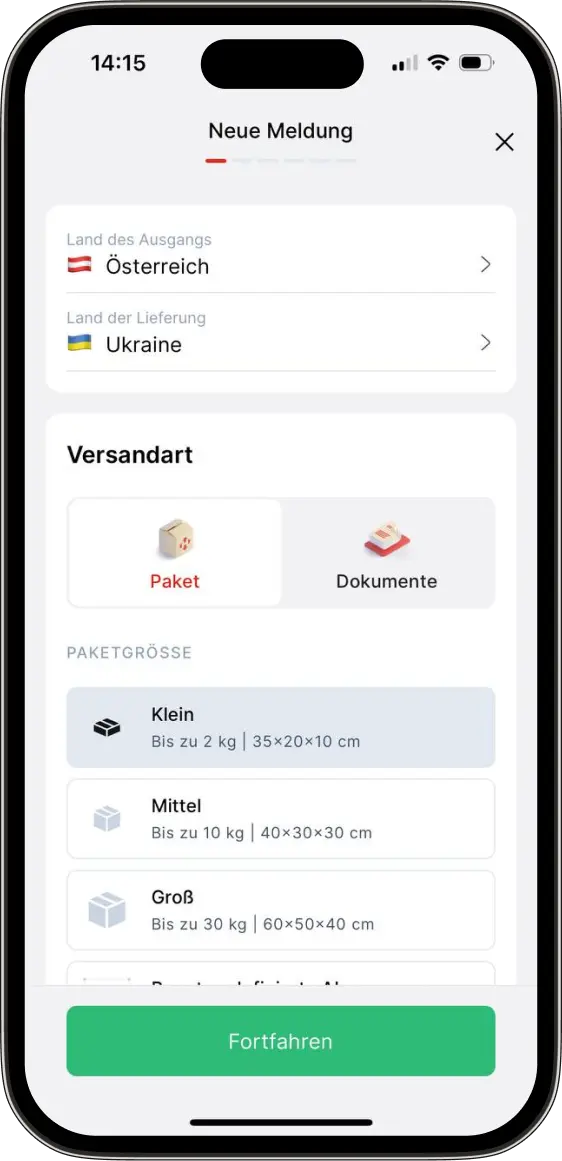 Erstelle ein neues Paket direkt in deiner App