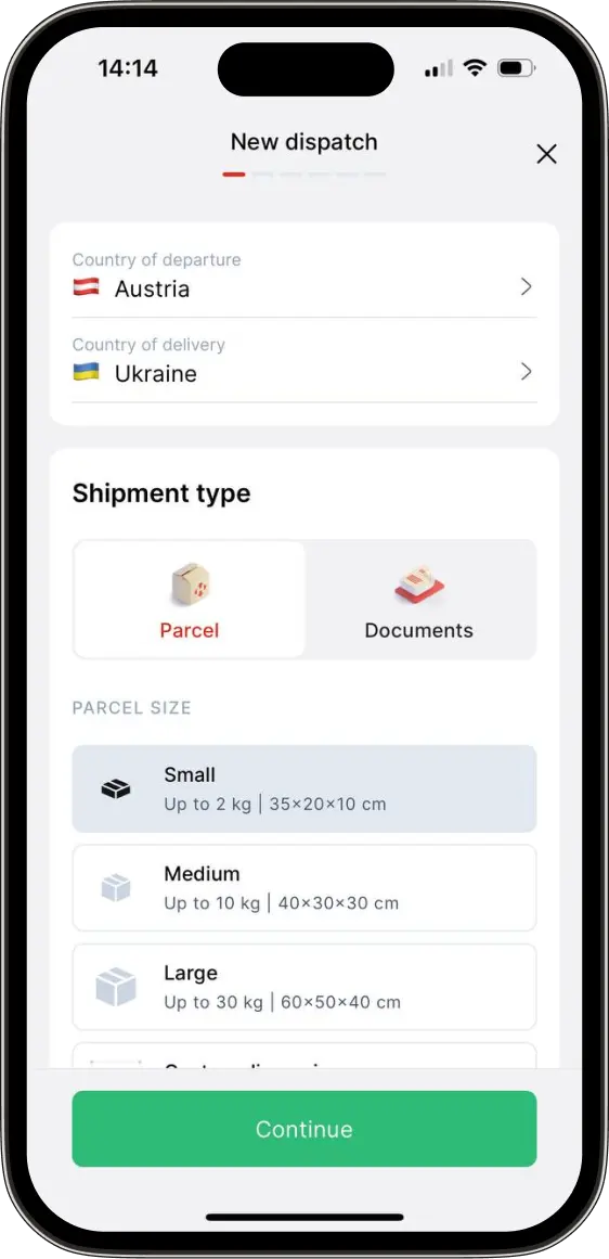 Create a new parcel right in the app