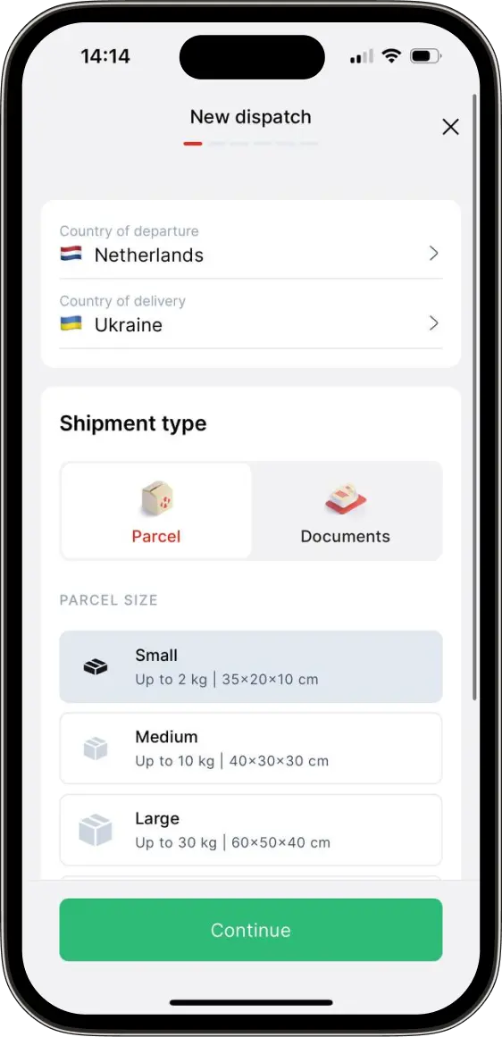 Create a new parcel right in the app