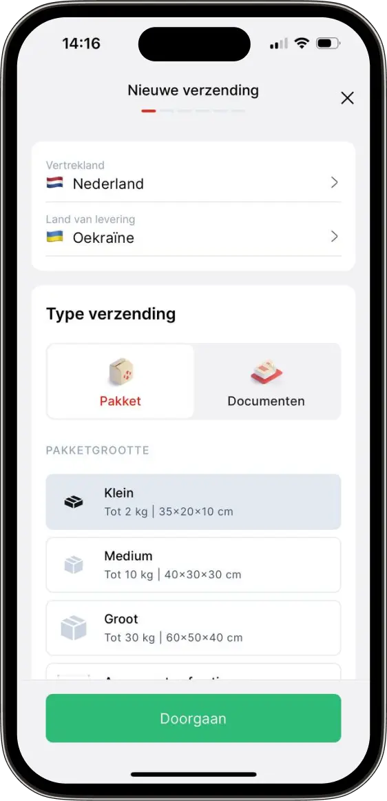 Maak een nieuw pakket rechtstreeks in de app aan